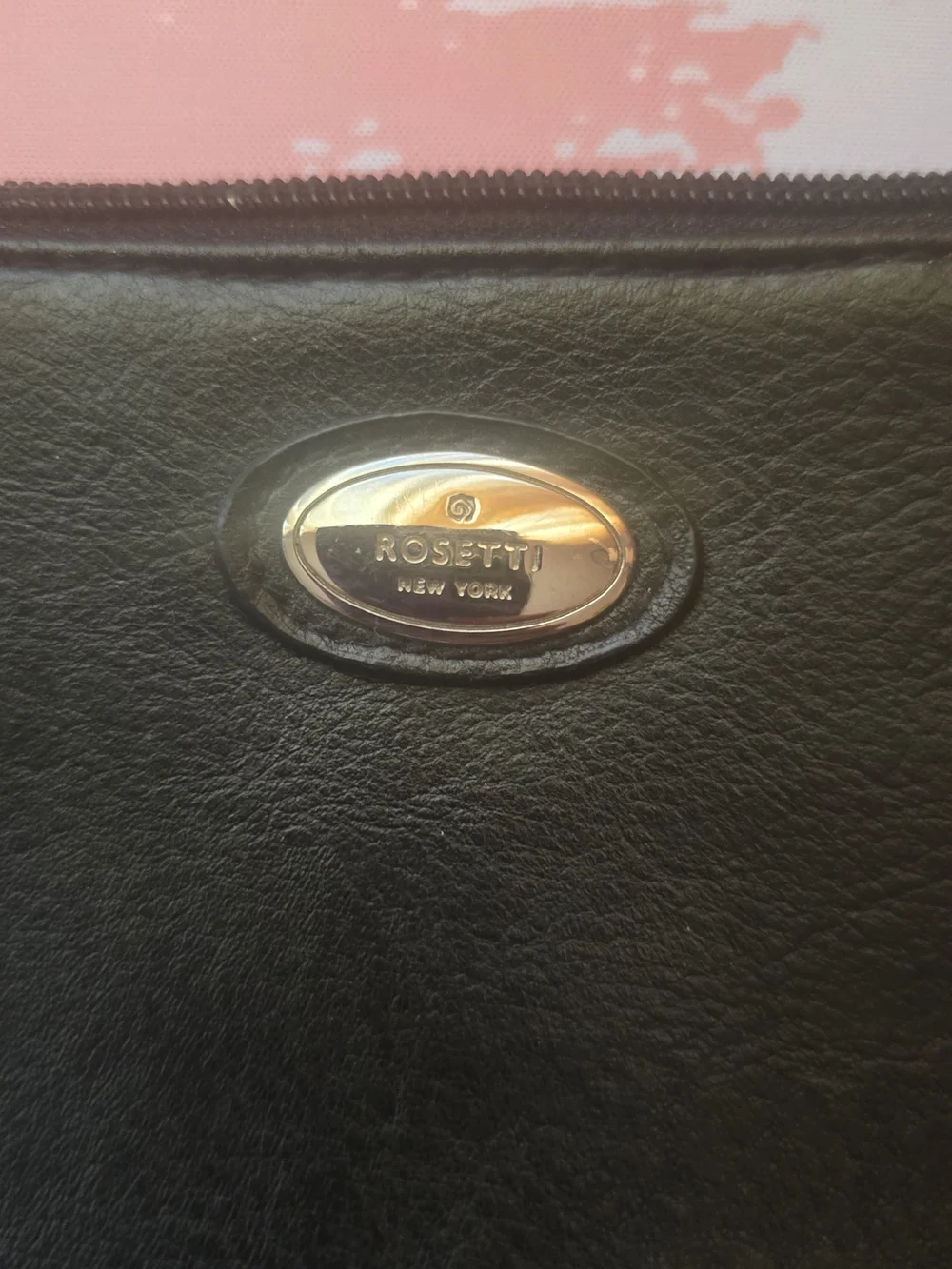 Rosetti Black Faux Leather Zip Pouch with Gold Oval Logo